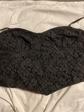 Black Floral Lace Bandeau Crop Top